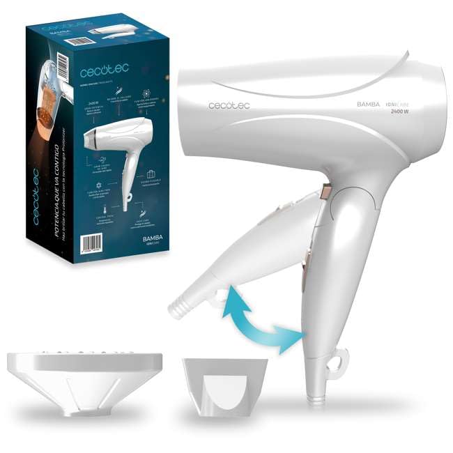 Cecotec Secador de Pelo de Viaje Compacto Plegable IoniCare TravelWhite. 2400W, Función...