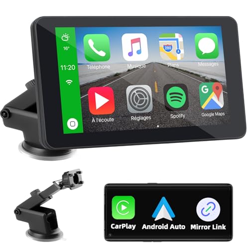 Pantalla Coche Carplay y Android Auto Inalámbrico, 7 Pulgadas Portátil Pantalla Carplay...
