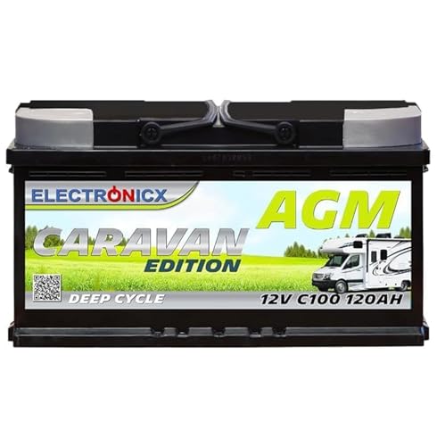 Batería De Ciclo Profundo Agm Electronicx De 12 V Y 120 Ah C100, Edición Caravana - Sin...