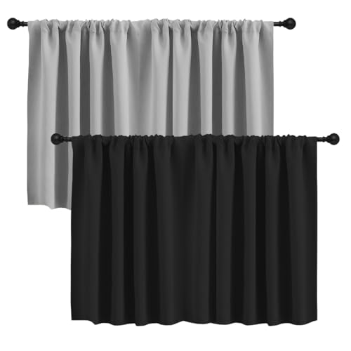 Cortinas Cortas para Ventanas Pequeñas – Juego de 2, 132 x 45 cm, Visillo Opaco de...