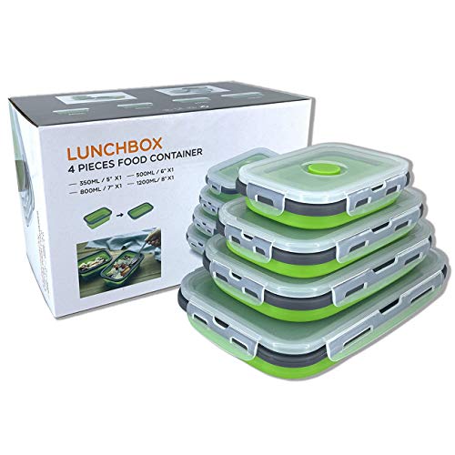 Beeptrum Recipiente de silicona plegable con tapa, fiambrera portátil para picnic al aire...