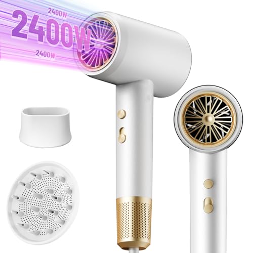 Secadores de pelo, 2400W Secador Iónico 3 Velocidades y 3 Temperaturas Incluye Difusor y...