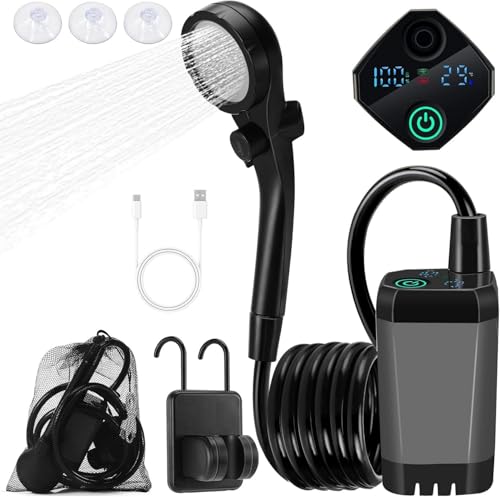 Ducha Portatil Camping, Recargable 6000 mAh Ducha de Portátil con alcachofa y Manguera,...