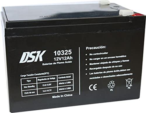 DSK Batería de plomo-ácido de 12 V y 12 Ah, ideal para alarmas domésticas, juguetes...