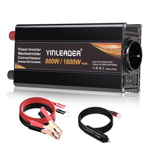 Yinleader Inversor 12V 230V 800W/1600W Convertidor de Voltaje para Panel Solar...