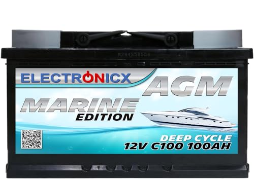 Electronicx Bateria solar AGM 12v 100ah MARINE EDITION Barcos Barca Caravana Autocaravana...
