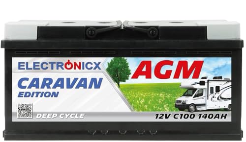 AGM Batterie 12v 140Ah Electronicx Caravan Edition V2 Solarbatterie Solar Batterien...