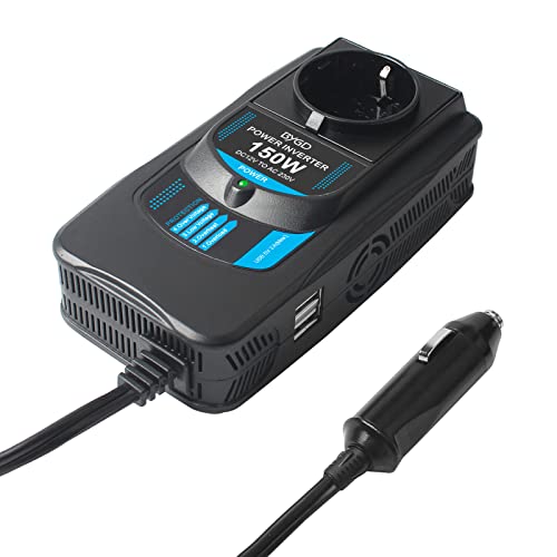 BYGD Inversor de Corriente 150W/300W, Transformador 12V a 230V con 2 Salidas USB, 2 AC...