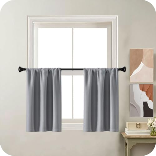 MRTREES Cortinas opacas grises con bolsillo para barra para caravana, cafetería y cocina,...
