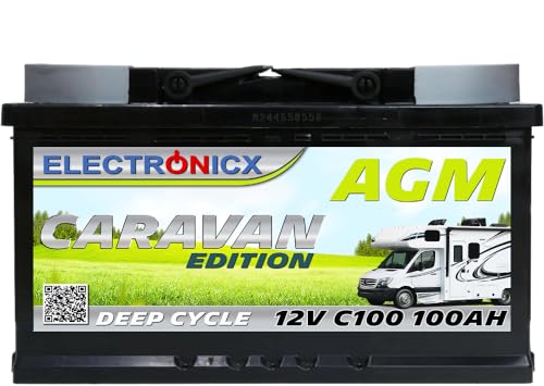 Batería AGM 12v 100Ah Electronicx Caravan Edition, acumulador solar, Suministro batería...