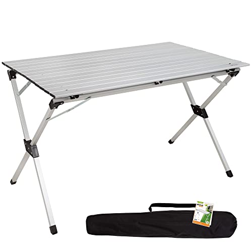Aktive 52841 - Mesa plegable ligera para camping de aluminio, tablero laminado, 110x70x70...