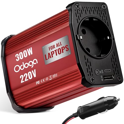 Odoga inversor 12v a 220v 300W para Coche, Convertidor con USB-C y USB-A - Adaptador...