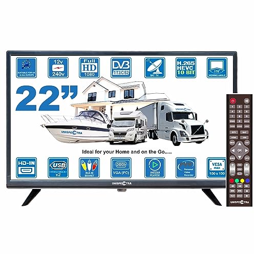 Unispectra® 22 Pulgadas Full HD Digital TV 12V / 230V TDT y Sat, Reproductor Multimedia...
