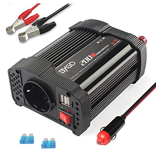 BYGD Inversor de Coche 200W/400W 12V DC a 220V 230V AC Transformador convertidor con...