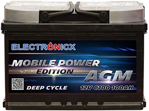 Electronicx Bateria Solar Coche AGM 100Ah 12V Bateria de Arranque de Gel MOBILE EDITION...
