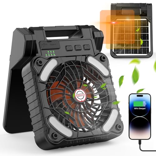 iYeHo Ventilador de camping alimentado por energía solar con linterna LED, batería...