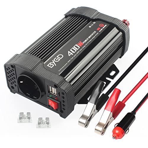 BYGD Inversor de Corriente 400W/800W 12V DC a 220V 230V AC convertidor con Adaptador de...