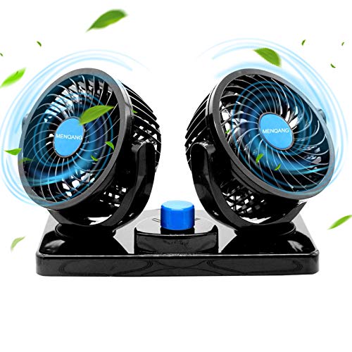 MENQANG Ventilador de Coche 360 ° Giratorio Cabezas Dobles Ventilador 12v con Encendedor...