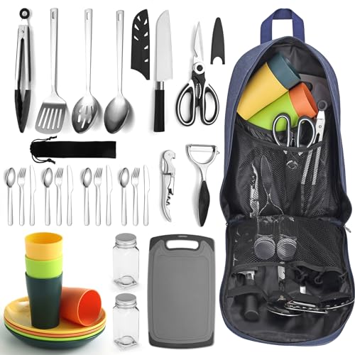 Berglander Juego de Utensilios de Cocina para Camping con Juego de Cubiertos y Plato,...